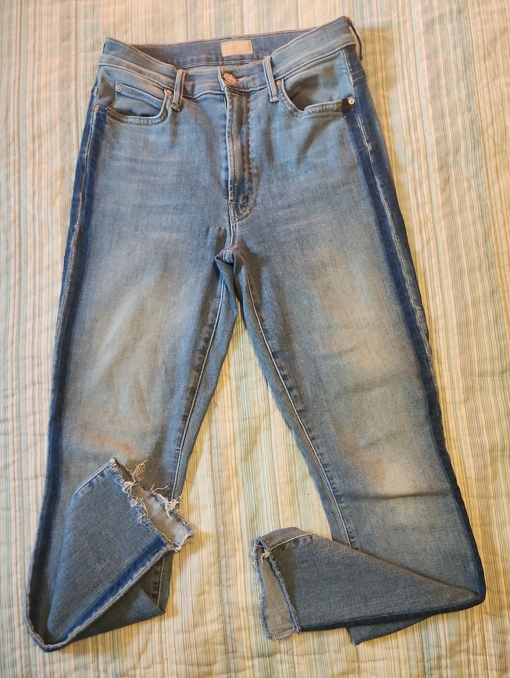 MOTHER Light Blue Boyfriend Jeans with Dark Side Stripe